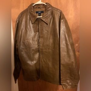XL BROWN GAP LEATHER MENS ZIP UP JACKET NWOT straight fit clean condition